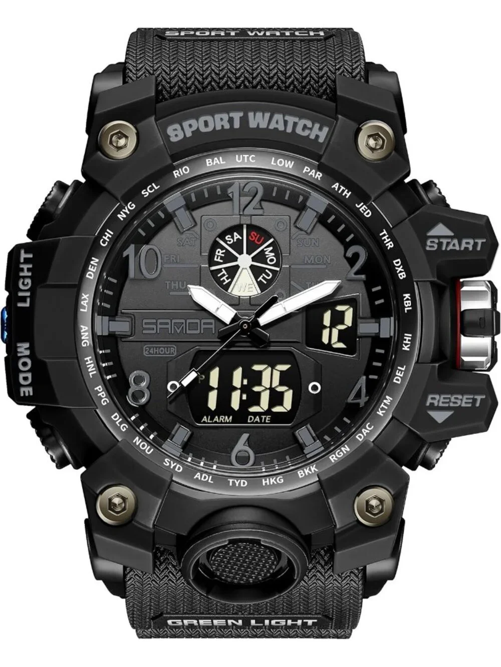 Men's Black Analog Quartz Waterproof Multi Function Tactics LED Digital Watch